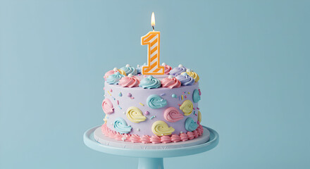 First Birthday Cake Pastel Colors Sweet One Year Old Celebration Delicious Treat Festive Dessert Party
