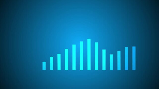 Growing graph charts .Animated chart of financial decline with a trend line chart. Economic crisis, recession, decrease graph. blue background. 4K stock video.