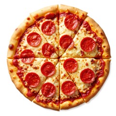 Delicious pepperoni pizza sliced evenly into eight pieces