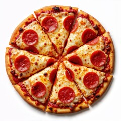 Appetizing thin crust pizza with red pepperoni and cheese
