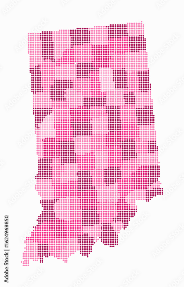Poster indiana dotted map. digital style map of the state on white background. indiana shape with circle do