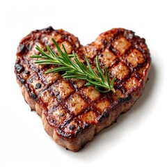 Romantic grilled meat in heart shape with crispy edges