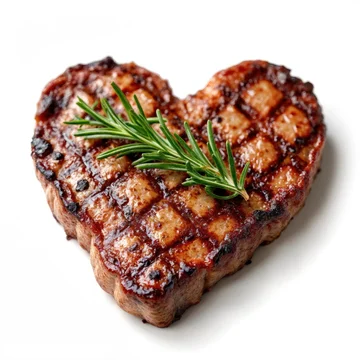 Romantic grilled meat in heart shape with crispy edges