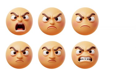 Set of cartoon faces expressing anger and displeasure