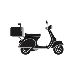 Obraz premium Vector art of black silhouette of a vintage scooter with a mail carrier box on the back isolated on white background