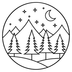 Fototapeta premium Abstract Moonlit Nature Line Art