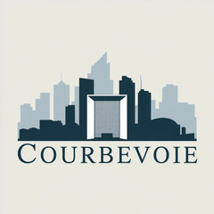 Courbevoie Skyline Silhouette - Modern French City Vector Illustration in Black and White