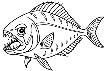 coloring page line art the piranha fish black vector