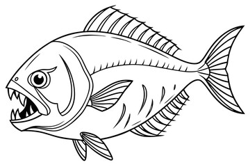 coloring page line art the piranha fish black vector