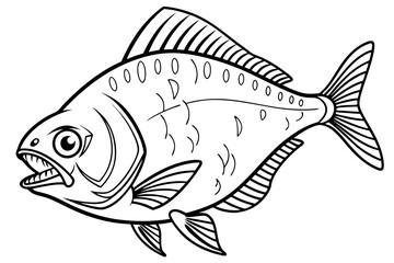 coloring page line art the piranha fish black vector