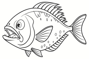 Fototapeta premium coloring page line art the piranha fish black vector