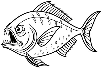 coloring page line art the piranha fish black vector