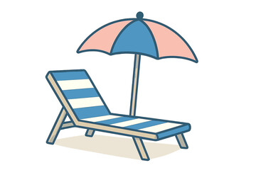 Modern flat design style illustration of a beach umbrella and deck chair, a detailed depiction of seaside relaxation attributes, evoking the idea of a summer vacation in Turkey to soak up the sun