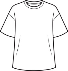 Unisex White Oversized Tee – Flat Vector Outline of T-Shirt Front in Modern Line Style