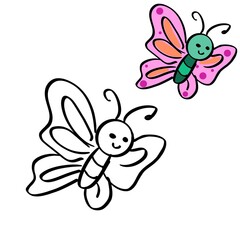Cartoon Butterfly Line Art for Coloring Book