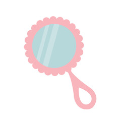 small mirror with handle in pink openwork frame isolate on white background