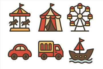 Collection of summer travel themed kitchen utensil icons for vacation design