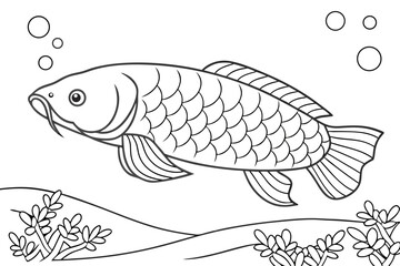 coloring page line art the arowana fish black vector
