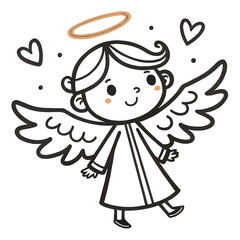 Cute angelic figure with halo and wings isolated on transparent background