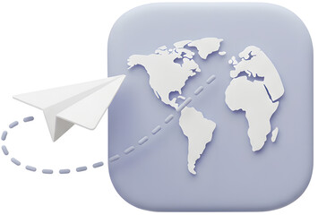 3D Globe and Paper Airplane Icon

