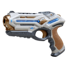 Futuristic Handheld Blaster with LED Lights and Ergonomic Design for Sci-Fi and Gaming Themes