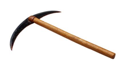 Detailed Pickaxe with Wooden Handle Ideal for Mining, Gardening, and Outdoor Activities on a White Background