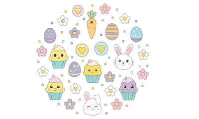 Kawaii Cute Clipart Pastel Food, Rainbow, Star, Cloud, and Technology Vector Icons