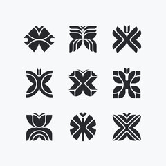 Abstract Butterfly Logo Set, Modern Geometric Icons