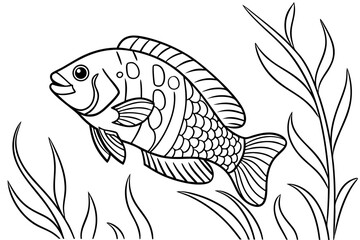 coloring page line art the oscar fish black vector