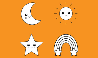 Kawaii Cute Clipart Pastel Food, Rainbow, Star, Cloud, and Technology Vector Icons