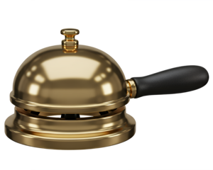 Elegant brass reception bell with handle evokes vintage charm, perfect for hotels, service industries and customer support communication needs