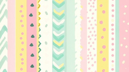 Pastel-colored vertical stripes with various patterned trims