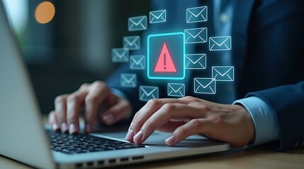 A business woman's hands are busy typing on a laptop keyboard in an office