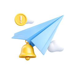 Playful 3D Paper Airplane with Alert and Notification Elements Illustration