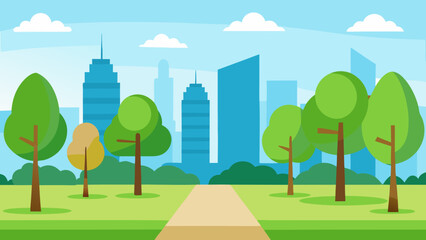 Dynamic Urban Park Illustration Featuring Modern Geometric Tree Designs