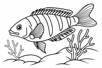 coloring page line art the cichlid fish black vector
