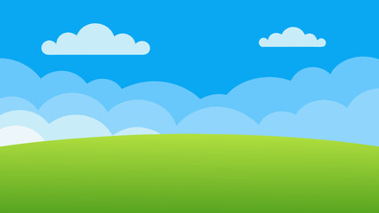 Fototapeta premium Wide Cartoon Field with Lush Green Grass and Clear Blue Sky Background