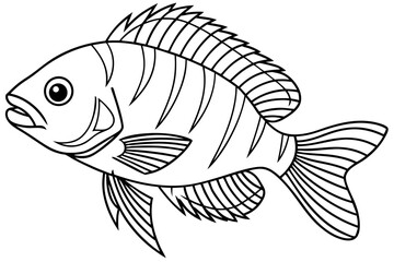 coloring page line art the cichlid fish black vector