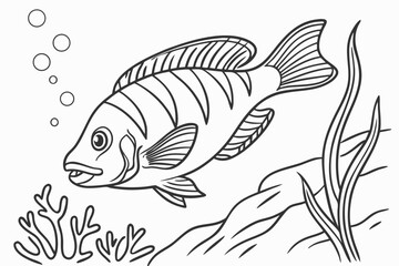coloring page line art the cichlid fish black vector