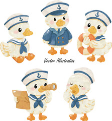 Cute Little Sailor Duck Clipart | Nautical Baby Duck PNG Set