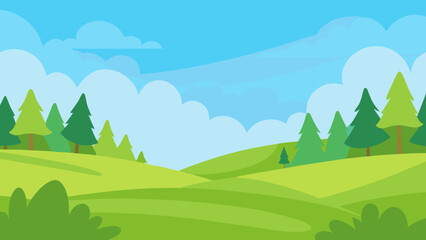Obraz premium Open Meadow Scene in Vector Art Style with Distant Trees and Sky