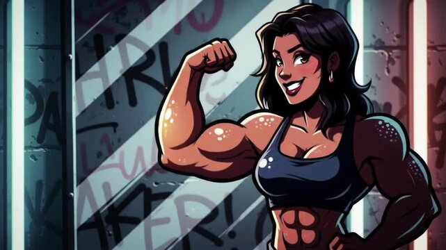 muscle woman confident strong flexing arm - Powered by Adobe