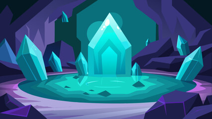 Imaginative Fantasy Vector Art of a Shimmering Crystal Cave Environment