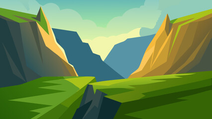 Secluded Mountain Lake Vector Illustration with Peaceful Nature Scene