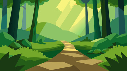 Lush 2D Vector Forest Clearing with Small Mounds and Greenery Scene