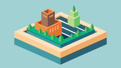Modern Isometric Rooftop Garden Vector Art with Greenery and Urban Views