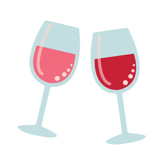 two glasses with red wine in flat style isolated on white background