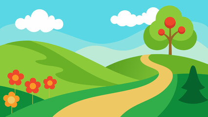 Peaceful Valley Park Scene Winding Earthy Path Nature Landscape