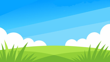 Obraz premium Bright Vector Style Open Field Vivid Blue Sky Nature Landscape