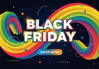 Vibrant black friday sale with rainbow swirls and shop now button